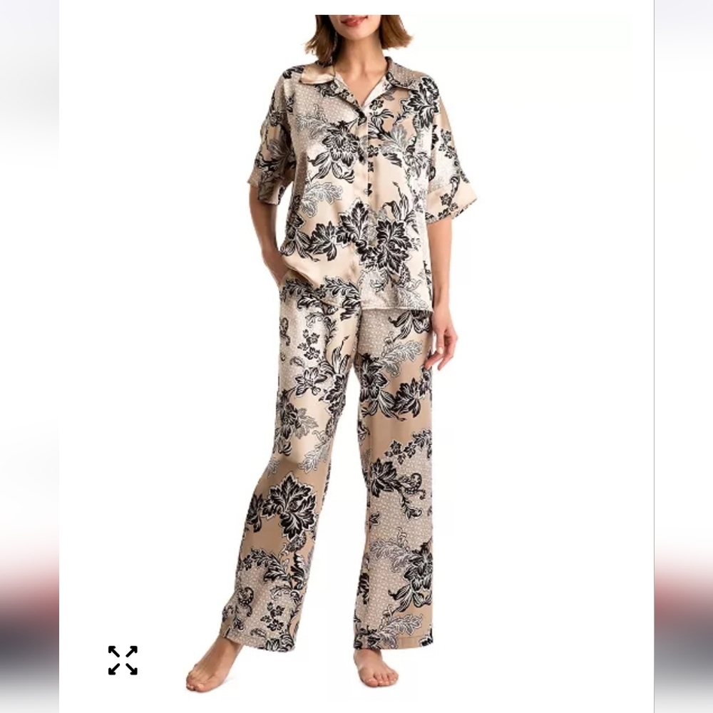 Linea Donatella Black and Cream Kaoru Satin 2 Piece Luxery Set Medium